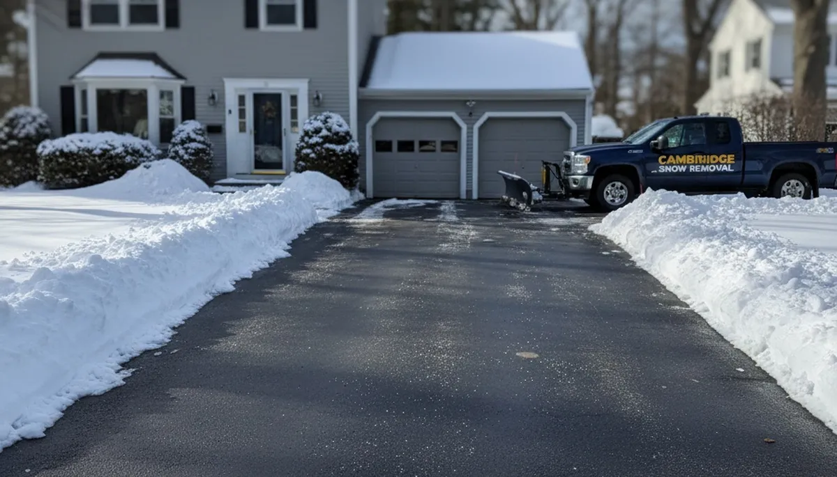 Clean driveway after professional snow removal by Chop Chop Landscaping in Cambridge, MA