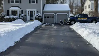 Clean driveway after professional snow removal by Chop Chop Landscaping in Cambridge, MA