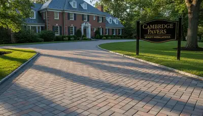 Completed interlocking paver driveway by Chop Chop Landscaping in Cambridge, MA enhancing curb appeal