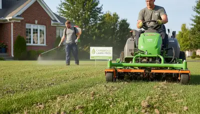 Core aeration machine treating lawn soil in Cambridge, MA for professional lawn care services