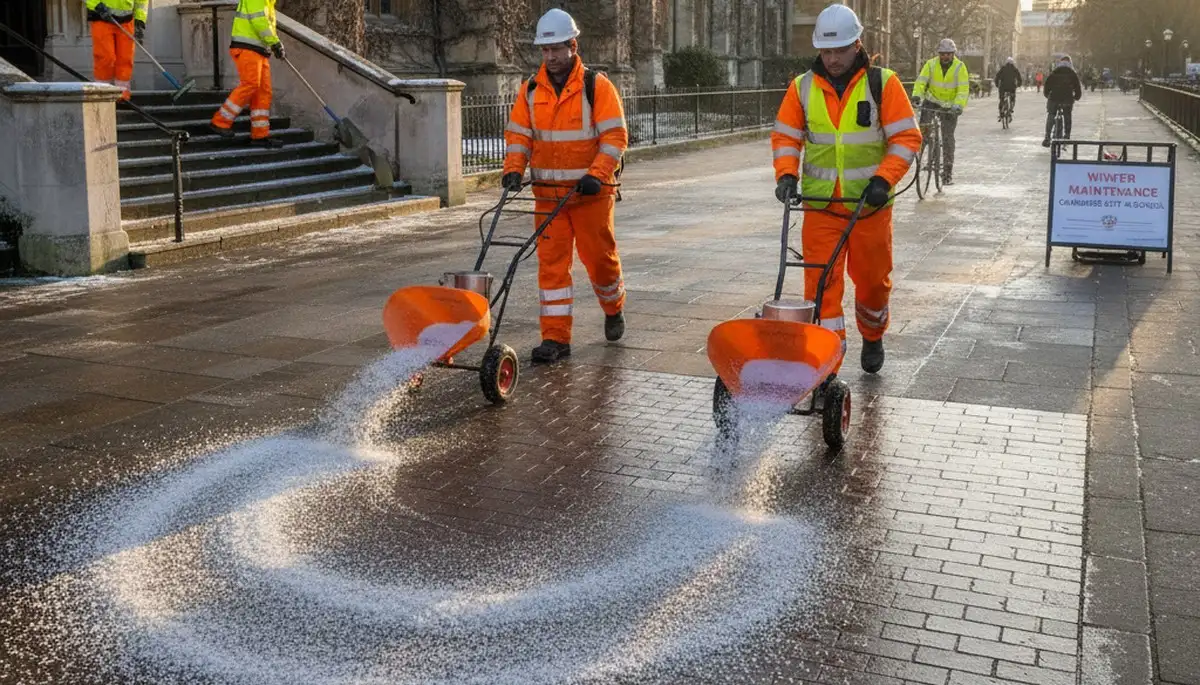 Professional de-icing and salt application on Cambridge MA walkways by Chop Chop Landscaping