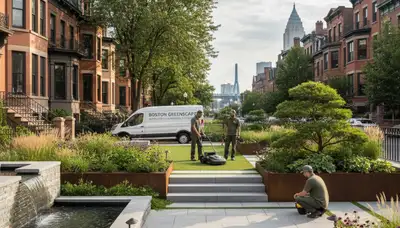 Landscaping team designing a Cambridge, MA yard for a residential landscape project
