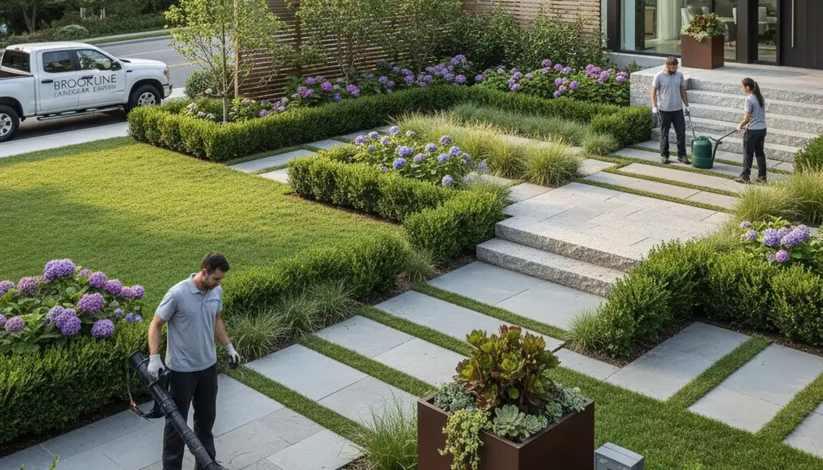 Landscaping team designing a Cambridge, MA outdoor garden for a residential property