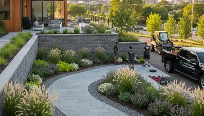 Landscaping team in Cambridge, MA designing a residential garden and outdoor living space