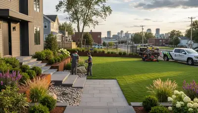 Cambridge, MA landscaping team designing a custom garden for a residential property