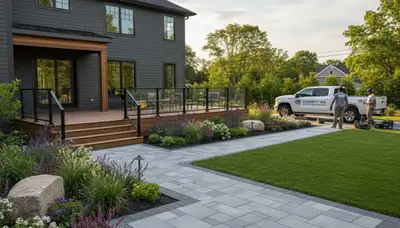 Landscaping team designing Cambridge, MA outdoor space for residential landscape project