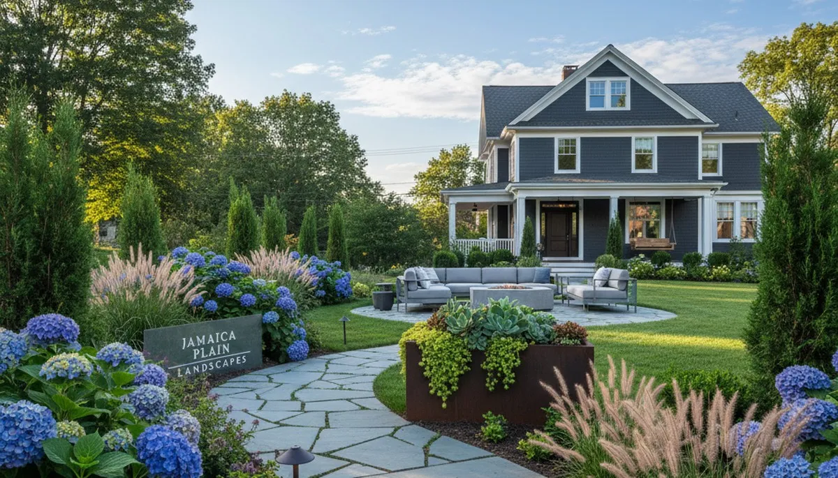 Cambridge, MA landscaping team designing a residential garden with planting and hardscape plans