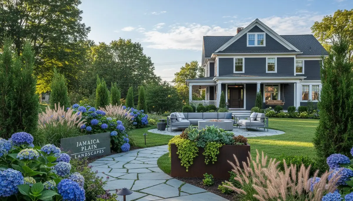 Cambridge, MA landscaping team designing a residential garden with planting and hardscape plans