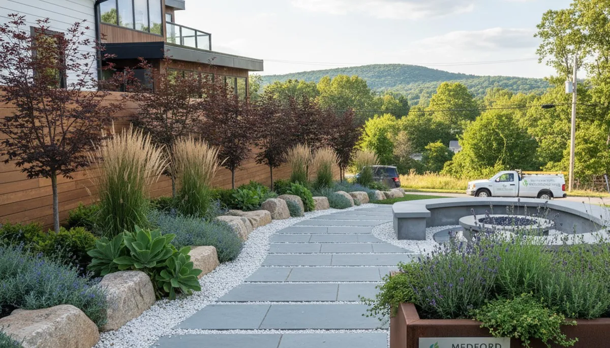 Cambridge, MA landscaping design team at work on a residential outdoor project