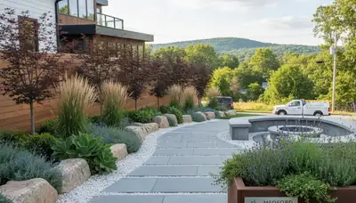 Cambridge, MA landscaping design team at work on a residential outdoor project