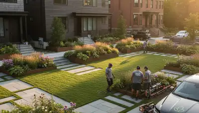 Landscape design project in Cambridge, MA, showcasing professional landscaping for a local home