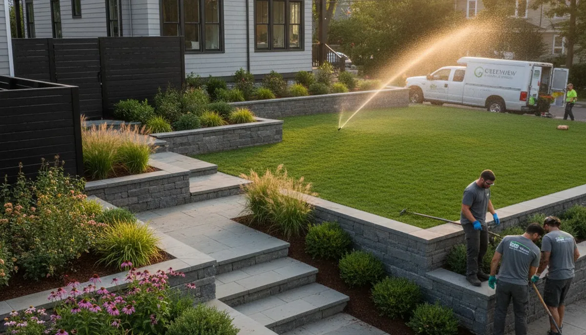 Landscaping team designing a Cambridge, MA yard for a residential outdoor space