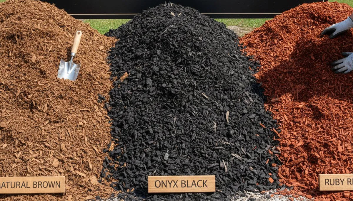 Brown, black, and red mulch color options for landscaping projects in Cambridge, MA