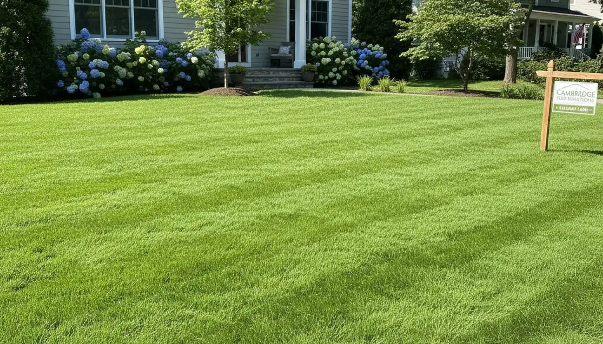 Freshly installed green sod lawn in Cambridge, MA by Chop Chop Landscaping showing instant yard transformation