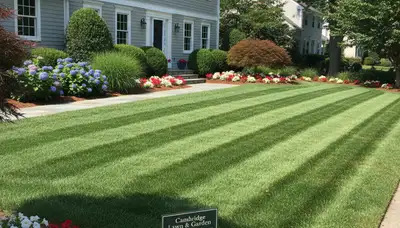 Pristine residential lawn in Cambridge MA with expert mowing, edging, and care by Chop Chop Landscaping