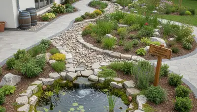 Rain garden water management with native plants in sustainable landscaping, Cambridge MA